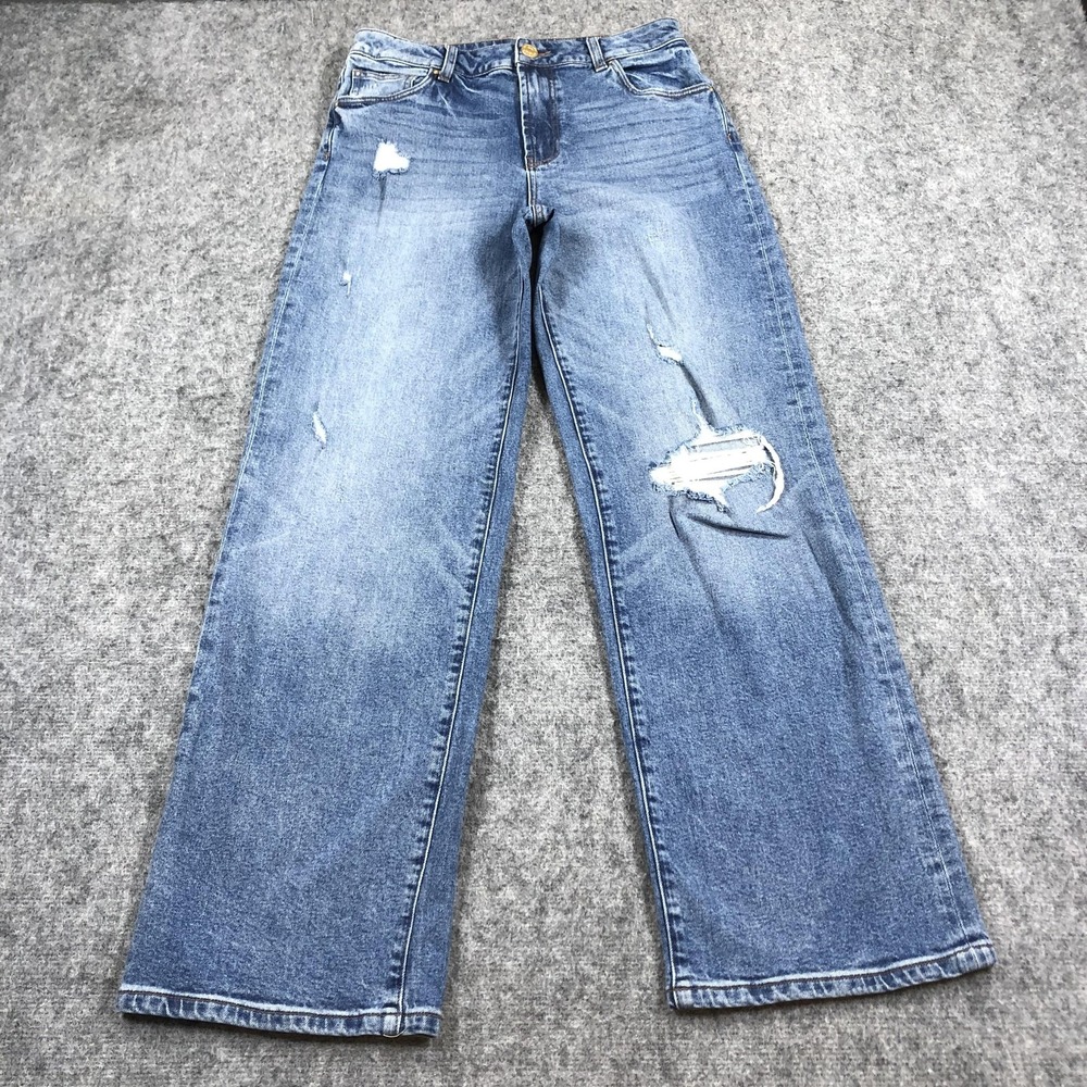 KUT From The Kloth Jeans Womens 4 High Rise Wide Leg Distressed Medium Wash